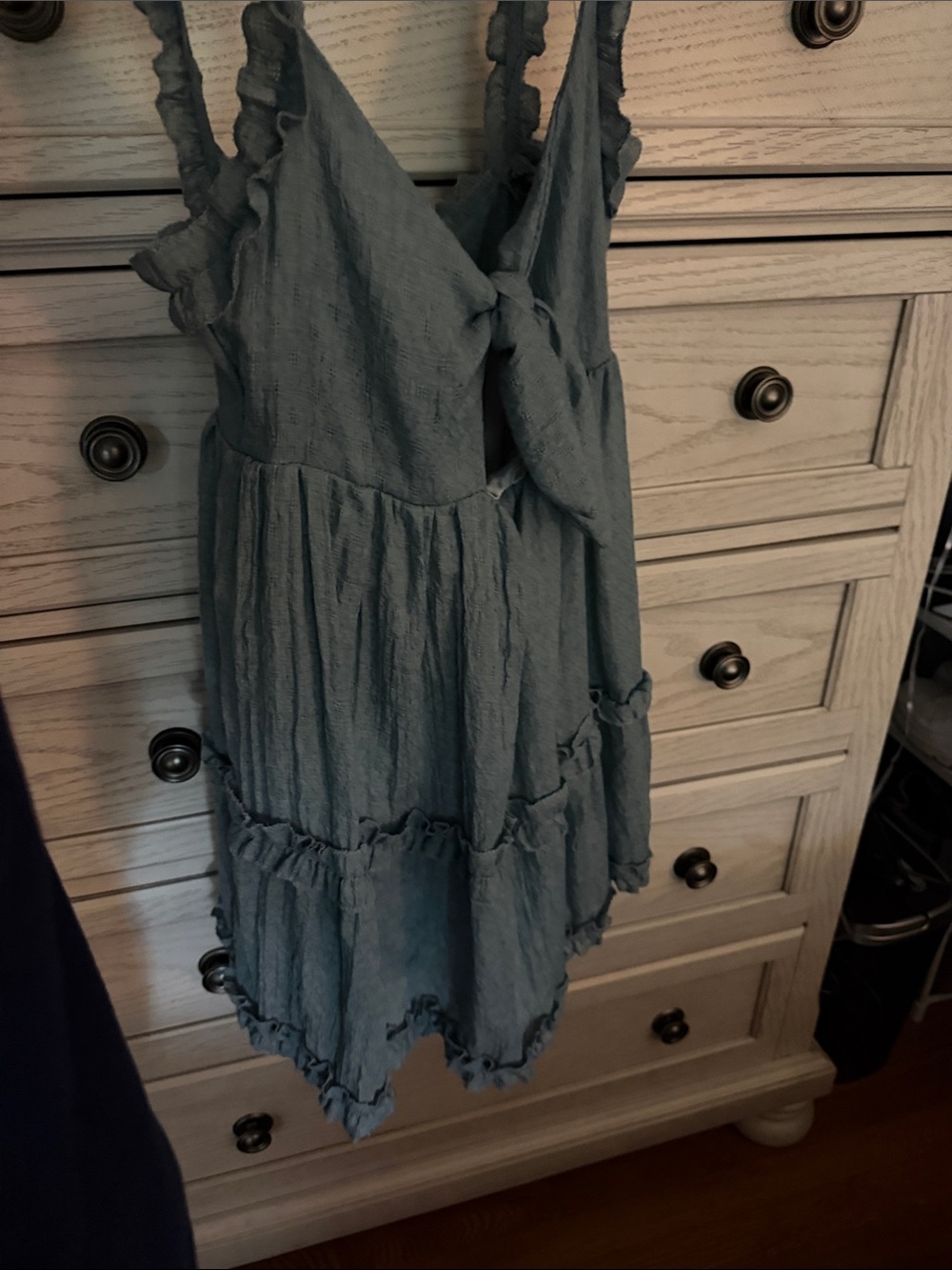 Light Blue Ruffle Sundress with Tie Front - Picture 2 of 5